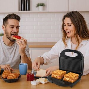 Imagine Sandwich maker 2 in 1 Beper, 750W, 21x20.5x7.5 cm, acoperire antiaderenta, bachelita, negru