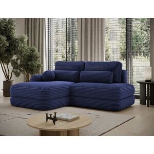 Imagine Coltar extensibil stanga 3 locuri ELTAP, Ripeli, 217x175x96 cm, lemn/catifea din poliester, albastru inchis
