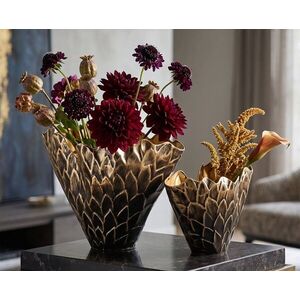 Imagine Set 2 vaze decorative, Mauro Ferretti, Scale Pattern, 51.5x23x28 cm, fier, negru
