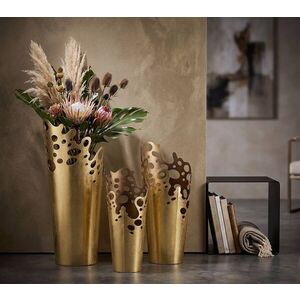 Imagine Set 3 vaze decorative, Mauro Ferretti, Glam Perforated Edge, 33x32.4x75.6 cm, fier, auriu