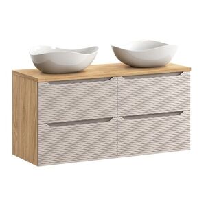 Imagine Set mobilier baie, dulap dublu si 2 lavoare, 120 cm S Un Cloud, Ocean Beige, Comad, MDF/PAL laminat, stejar