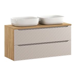 Imagine Set mobilier baie, dulap cu sertare si 2 lavoare, 120 cm S Un Smile, Ocean Beige, Comad, MDF/PAL laminat, stejar