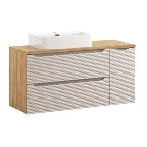 Imagine Set mobilier baie, dulap dublu cu lavoar, 120 cm S Un Trust , Ocean Beige, Comad, MDF/PAL laminat, stejar