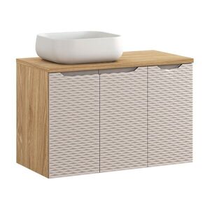 Imagine Set mobilier baie, dulap dublu cu lavoar, 90 cm D Un Nika, Ocean Beige, Comad, MDF/PAL laminat, stejar