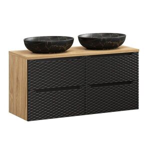 Imagine Set mobilier baie, dulap dublu si 2 lavoare, 120 cm Mona, Ocean Black, Comad, MDF/PAL laminat, negru mat/stejar