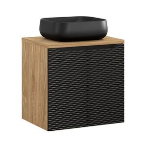 Imagine Set mobiler baie, dulap cu lavoar, 60 cm Nika, Ocean Black, Comad, MDF/PAL laminat, negru mat/stejar