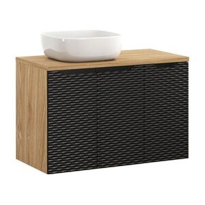 Imagine Set mobiler baie, dulap dublu cu lavoar, 90 cm, Ocean Black, Comad, MDF/PAL laminat, negru mat/stejar