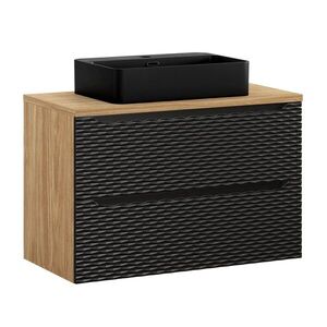 Imagine Set mobiler baie, dulap cu lavoar, 90 cm S Trust , Ocean Black, Comad, MDF/PAL laminat, negru mat/stejar