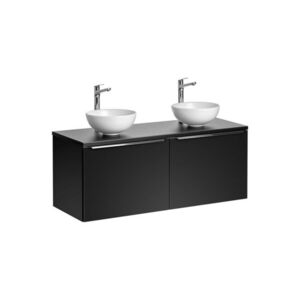 Imagine Set mobilier baie, dulap dublu si 2 lavoare, 120 cm Domi, Santa Fe Black, Comad, MDF/PAL laminat, negru mat