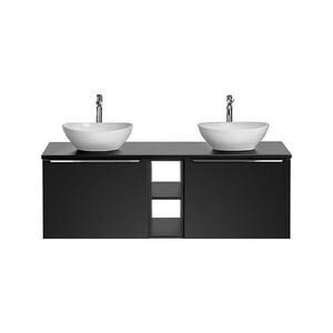 Imagine Set mobilier baie, dulap dublu si 2 lavoare, 140 cm Lola, Santa Fe Black, Comad, MDF/PAL laminat, negru mat