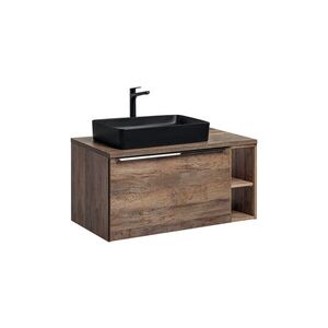 Imagine Set mobilier baie, dulap dublu cu lavoar, 100 cm, Santa Fe Oak Black, Comad, PAL laminat, stejar santa fe vintage