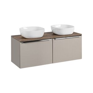 Imagine Set mobilier baie, dulap dublu si 2 lavoare, 120 cm, Santa Fe Taupe, Comad, MDF/PAL laminat, gri/stejar santa fe vintage