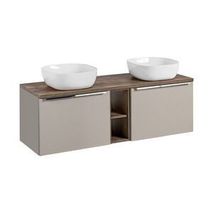 Imagine Set mobilier baie, dulap dublu si 2 lavoare, 140 cm, Santa Fe Taupe, Comad, MDF/PAL laminat, gri/stejar santa fe vintage