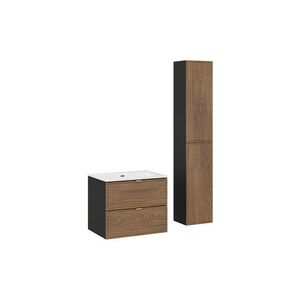 Imagine Set mobilier baie, masca cu lavoar si dulap inalt, 60 cm, Talia Casella, Comad, MDF/PAL laminat, stejar casella/negru mat