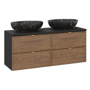 Imagine Set mobilier baie, dulap dublu si 2 lavoare, 120 cm, Talia Casella Black, Comad, MDF/PAL laminat, stejar casella/negru mat