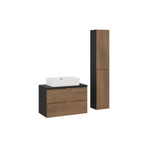 Imagine Set mobilier baie, masca cu lavoar si dulap inalt, 80 cm Trust, Talia Casella Black, Comad, MDF/PAL laminat, stejar casella/negru mat