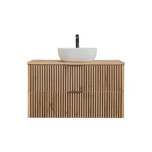 Imagine Set mobiler baie, dulap cu lavoar, 100 cm, Xilo, Comad, MDF/PAL laminat, stejar wotan/ gri piatra