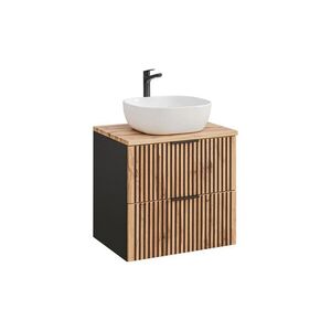 Imagine Set mobilier baie, dulap cu lavoar, 60 cm, Xilo, Comad, MDF/PAL laminat, stejar wotan/ gri piatra
