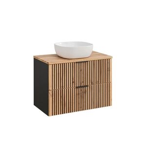 Imagine Set mobiler baie, dulap cu lavoar, 80 cm, Xilo, Comad, MDF/PAL laminat, stejar wotan/ gri piatra