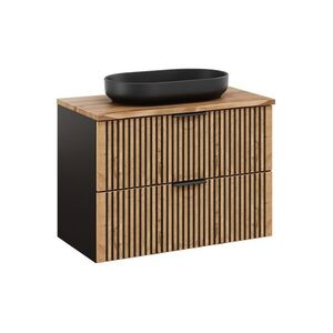 Imagine Set mobiler baie, dulap cu lavoar, 80 cm Wotan, Xilo, Comad, MDF/PAL laminat, stejar wotan/ gri piatra