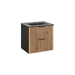 Imagine Set dulap de baie cu lavoar si sifon, 60 cm Lava, Xilo Black, Comad, MDF/PAL laminat, stejar wotan/ gri piatra