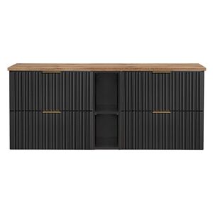 Imagine Set mobilier baie, dulap dublu pentru lavoar, 140 cm Wotan 81-01, Adel Black, Comad, MDF/PAL laminat, negru mat/gri piatra