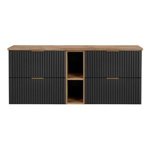 Imagine Set mobilier baie, dulap dublu pentru lavoar, 140 cm Wotan 81-01, Adel Black, Comad, MDF/PAL laminat, negru mat/stejar wotan