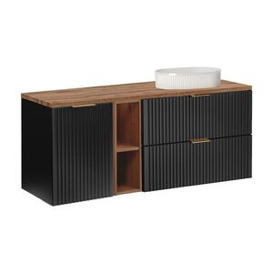 Imagine Set mobilier baie, dulap, cos de rufe integrat si lavoar, 140 cm , Adel Black, Comad, MDF/PAL laminat, negru mat/stejar wotan