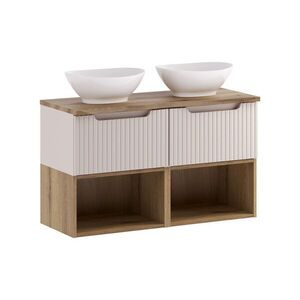 Imagine Set mobilier baie, dulap dublu si 2 lavoare, 100 cm S Un Lola, Nova Cashmere Oak, Comad, MDF/PAL laminat, casmir mat