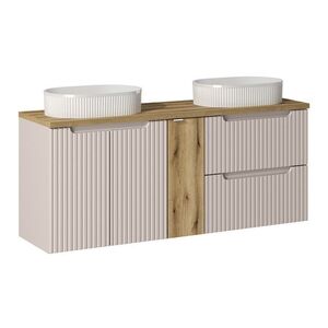Imagine Set mobilier baie, dulap dublu si 2 lavoare, 140 cm D S Un Beyond, Nova Cashmere Oak, Comad, MDF/PAL laminat, casmir mat
