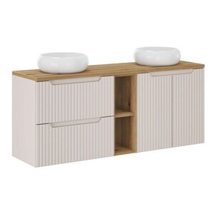 Imagine Set mobilier baie, dulap dublu si 2 lavoare, 140 cm, Nova Cashmere Oak, Comad, MDF/PAL laminat, casmir mat