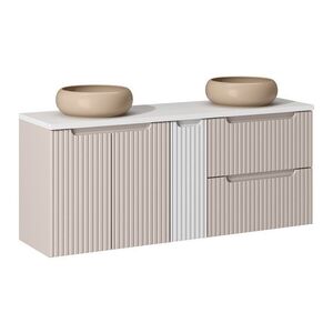 Imagine Set mobilier baie, dulap dublu si 2 lavoare, 140 cm D S Un Wik, Nova Cashmere White, Comad, MDF/PAL laminat, casmir mat