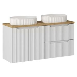 Imagine Set mobilier baie, dulap dublu si 2 lavoare, 120 cm D Un Beyond, Nova White Oak, Comad, MDF/PAL laminat, alb mat
