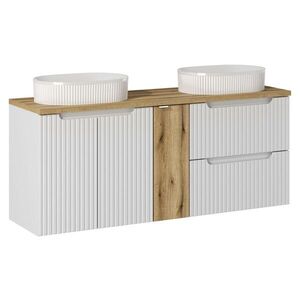 Imagine Set mobilier baie, dulap dublu si 2 lavoare, 140 cm D Un Beyond, Nova White Oak, Comad, MDF/PAL laminat, alb mat