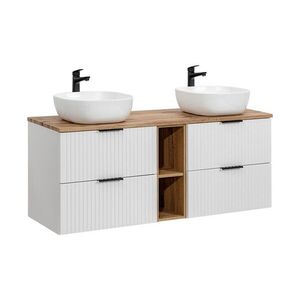 Imagine Set mobilier baie, dulap dublu si 2 lavoare, 140 cm Wotan, Adel White, Comad, MDF/PAL laminat, alb mat