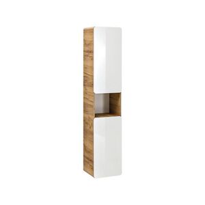 Imagine Dulap inalt cu usi, cu fixare pe perete, Aruba White, Comad, 35x32x170 cm, MDF/PAL laminat, alb lucios/stejar craft gold