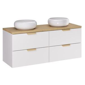 Imagine Set mobilier baie, dulap dublu si 2 lavoare, 120 cm, Aster White Cremona, Comad, MDF/PAL laminat, alb mat