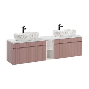 Imagine Set mobilier baie, dulap dublu si 2 lavoare, 180 cm, Iconic Rose, Comad, MDF/PAL laminat, roz antic/alb