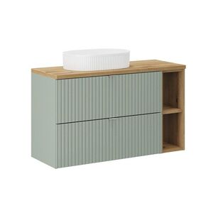 Imagine Set mobilier baie, dulap dublu cu lavoar, 100 cm Beyond, Line Reed Green Oak, Comad, MDF/PAL laminat, verde reed