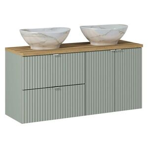 Imagine Set mobilier baie, dulap dublu si 2 lavoare, 120 cm, Line Reed Green Oak, Comad, MDF/PAL laminat, verde reed