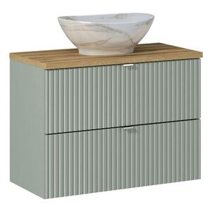 Imagine Set mobiler baie, dulap cu lavoar, 80 cm S Un Pati, Line Reed Green Oak, Comad, MDF/PAL laminat, verde reed
