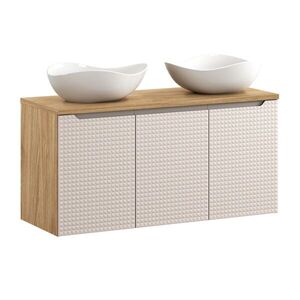 Imagine Set mobilier baie, dulap dublu si 2 lavoare, 120 cm D Un Cloud, Luxor Beige, Comad, MDF/PAL laminat, stejar