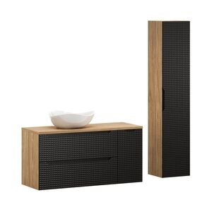 Imagine Set moblier baie, masca cu lavoar si dulap inalt, 120 cm Cloud, Luxor Black, Comad, MDF/PAL laminat, negru mat/stejar