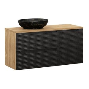 Imagine Set mobilier baie, dulap dublu cu lavoar, 120 cm Mona, Luxor Black, Comad, MDF/PAL laminat, negru mat/stejar