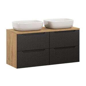 Imagine Set mobilier baie, dulap dublu si 2 lavoare, 120 cm Smile, Luxor Black, Comad, MDF/PAL laminat, negru mat/stejar