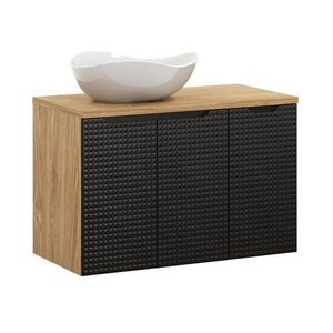 Imagine Set mobilier baie, dulap dublu cu lavoar, 90 cm, Luxor Black, Comad, MDF/PAL laminat, negru mat/stejar