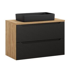 Imagine Set mobiler baie, dulap cu lavoar, 90 cm, Luxor Black, Comad, MDF/PAL laminat, negru mat/stejar