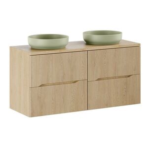 Imagine Set mobilier baie, dulap dublu si 2 lavoare, 120 cm, Nordic Cremona, Comad, MDF/PAL laminat, stejar cremona