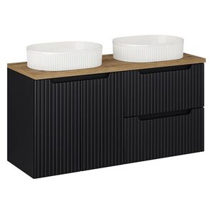 Imagine Set mobilier baie, dulap dublu si 2 lavoare, 120 cm Beyond, Nova Black Oak, Comad, MDF/PAL laminat, negru mat