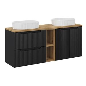 Imagine Set mobilier baie, dulap dublu si 2 lavoare, 140 cm Beyond, Nova Black Oak, Comad, MDF/PAL laminat, negru mat